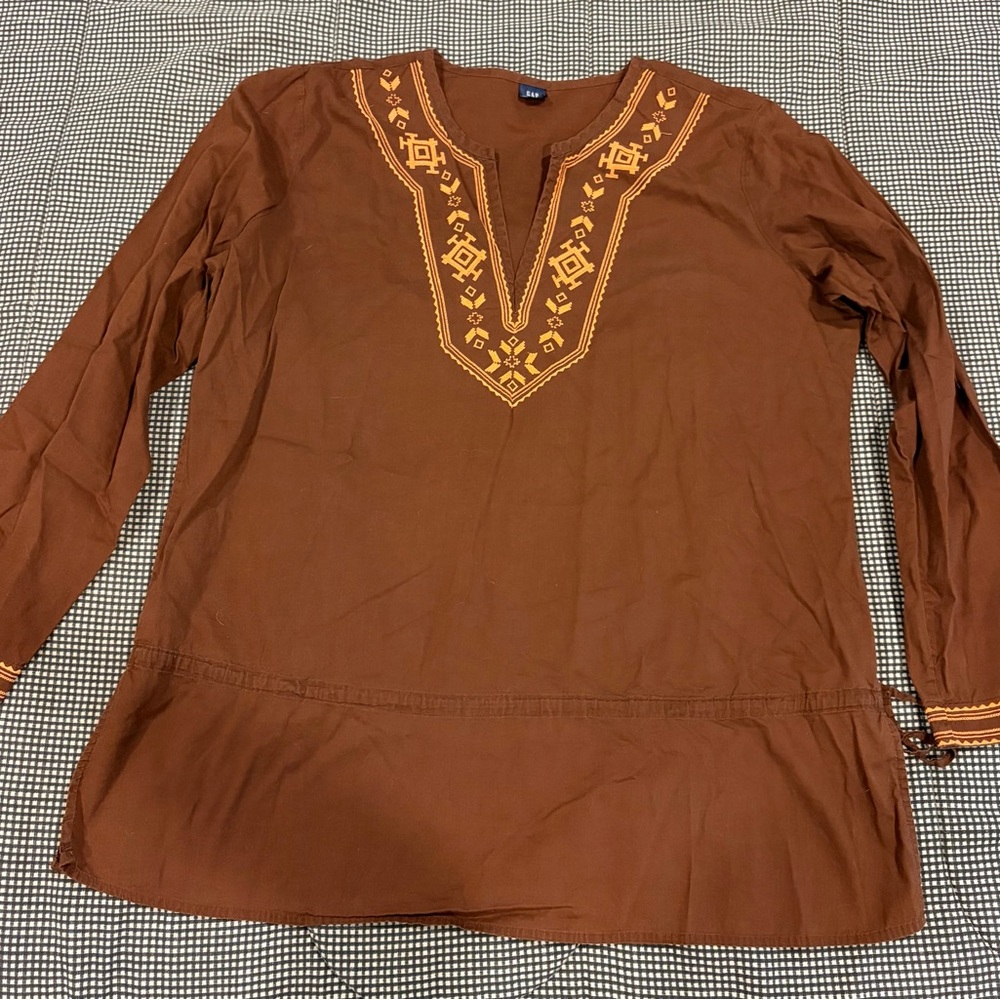 GAP Brown Tunic with Orange Embroidered Yoke